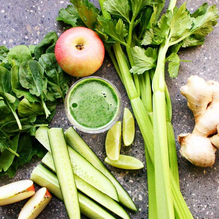 Green juice ingredients with baby spinach